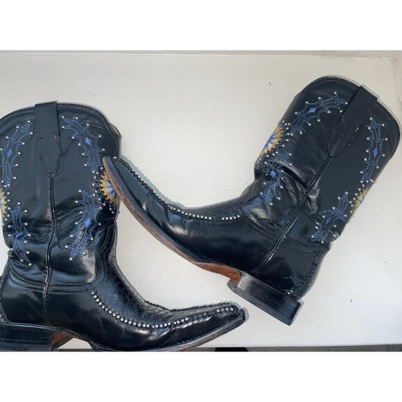 JUGO Hand Embroidered Studded Men's Black Leather Cowboy Boots Size 9 - Picture 13 of 16